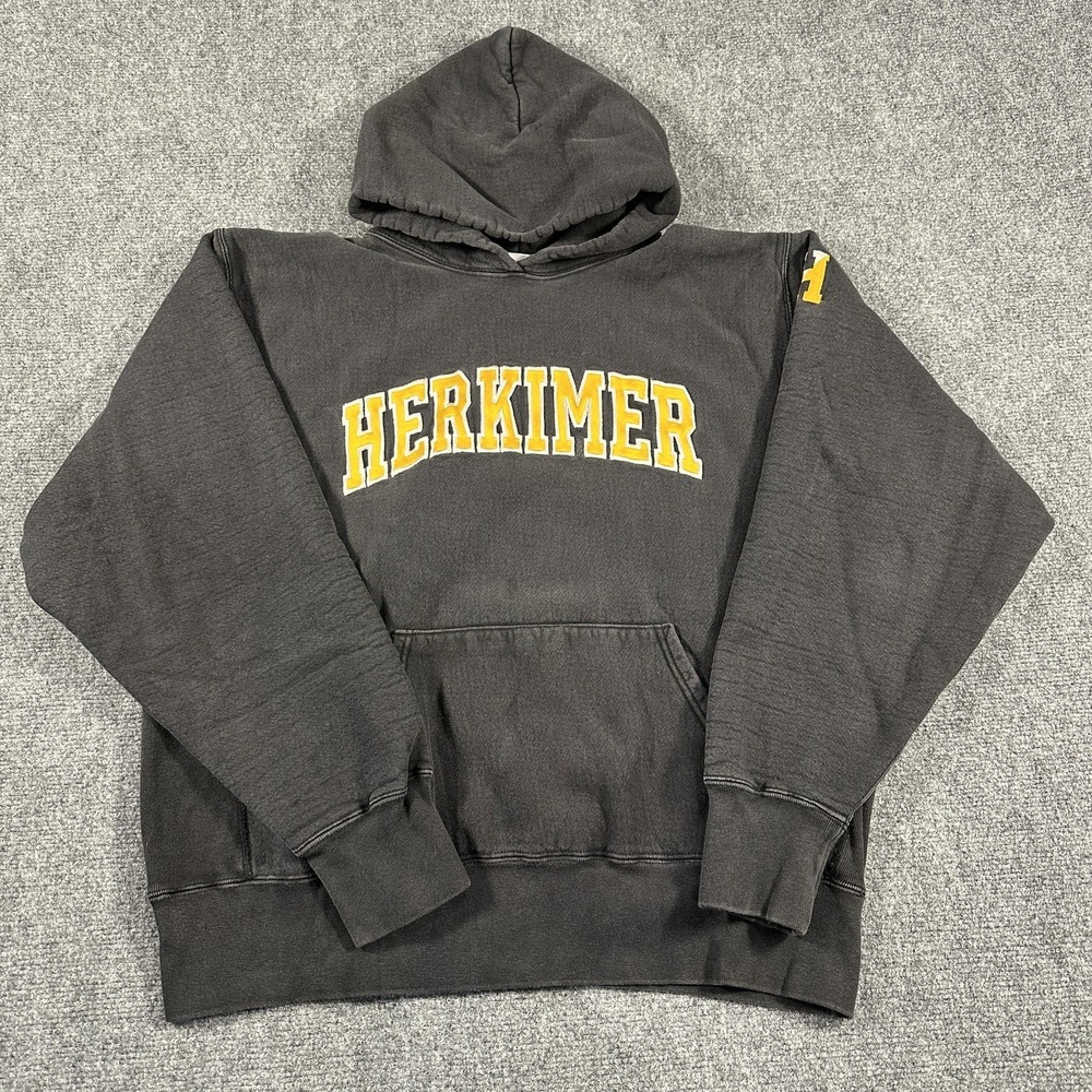 The Cotton Exchange Hoodie Mens XL Gray Fleece Herkimer College Pullover Graphic